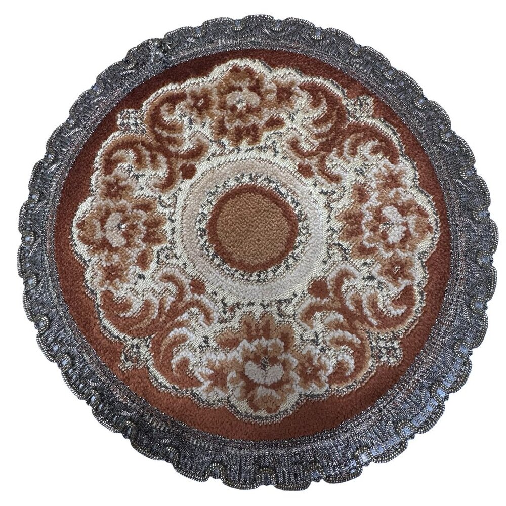 Vintage Round Floral Lace Edged Decorative Dollhouse 9” Cream Victorian Formal